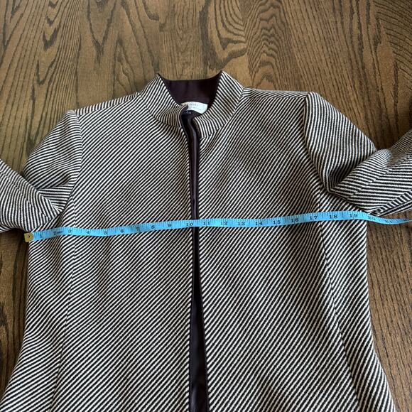 Tahari ASL Brown Cream Herringbone Striped Open Front Blazer Jacket Size 8 - Picture 9 of 9